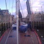 Shipman 72 - Moksha exiting tidal lock in Liverpool